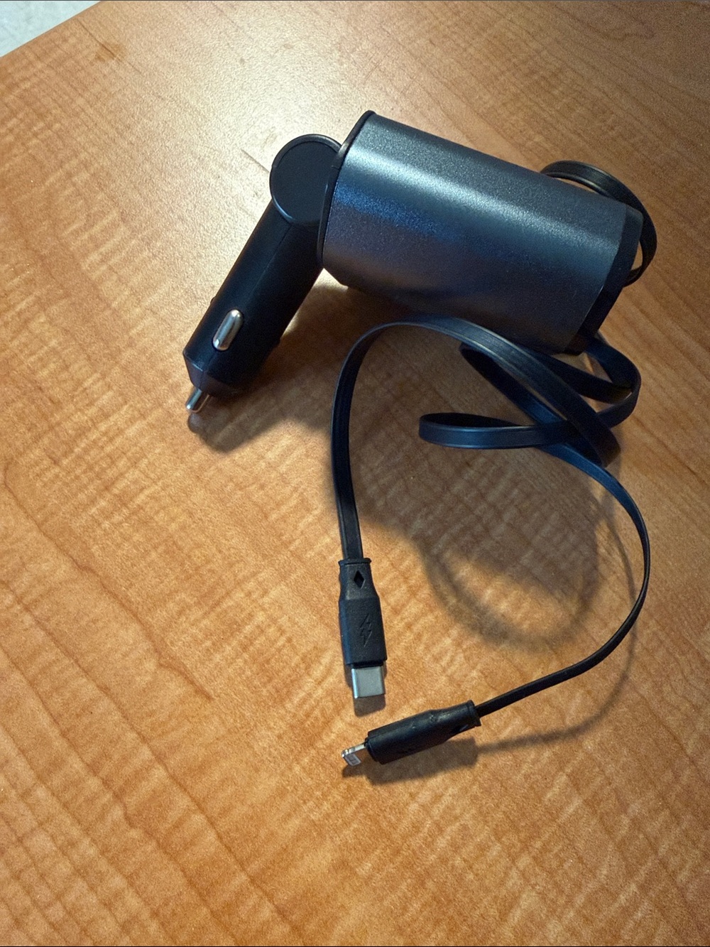Universal Black & Gray Car Charger with USB-C and Micro-USB Cables